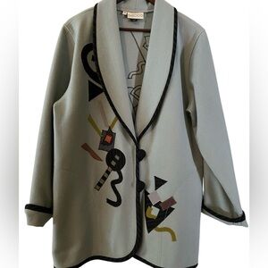 Beppa wool artistic casual blue embroidered size M jacket with shawl collar.